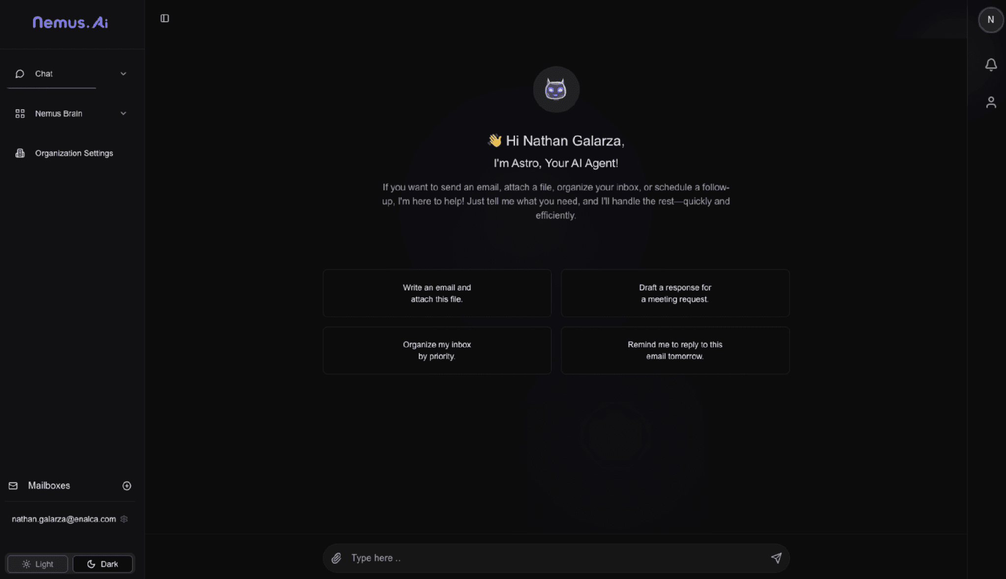 Asistente de Nemus AI para redactar correos, organizar la bandeja de entrada y programar seguimientos